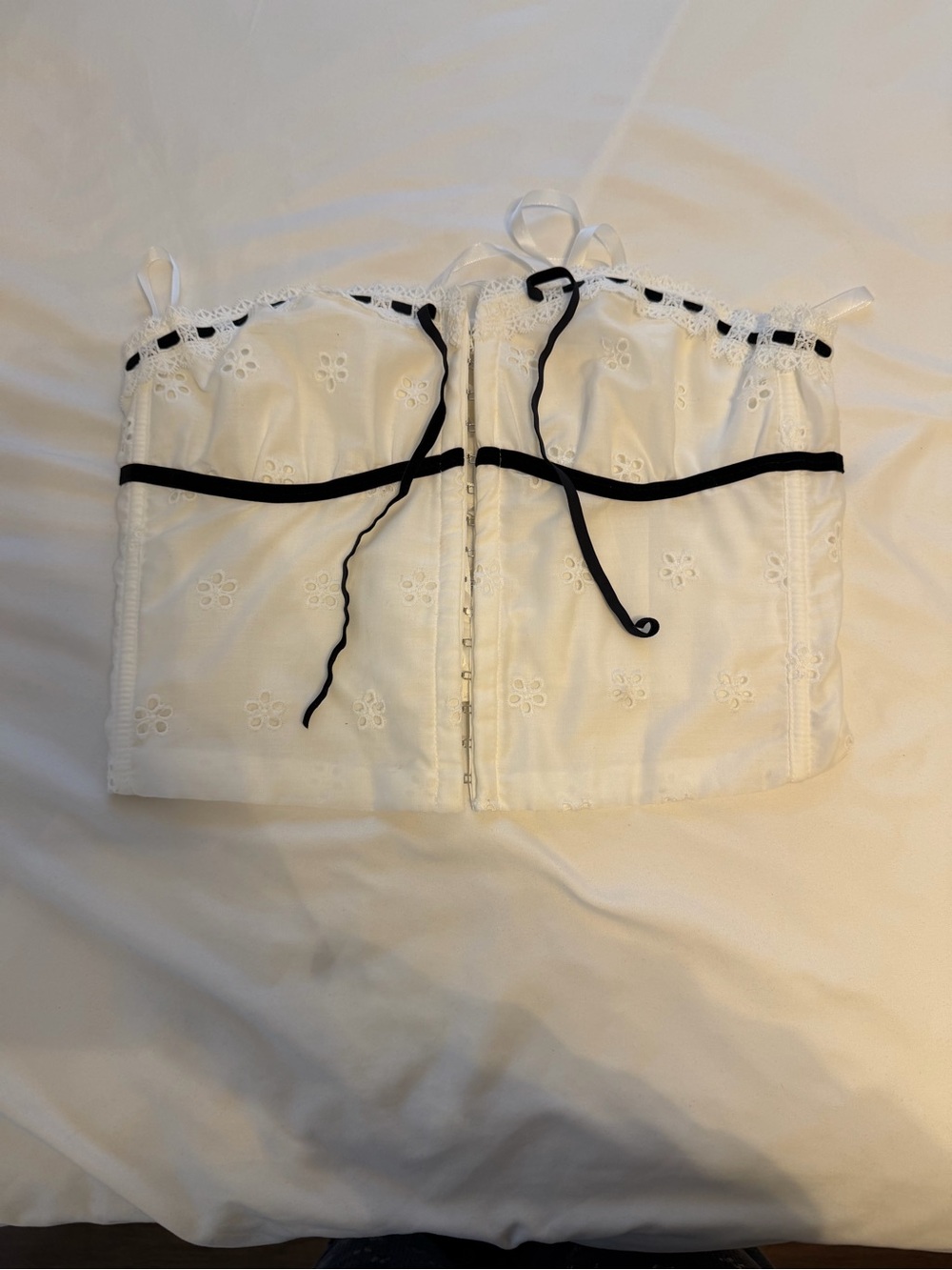 SHEIN White Eyelet Bustier Camisole with Black Accents